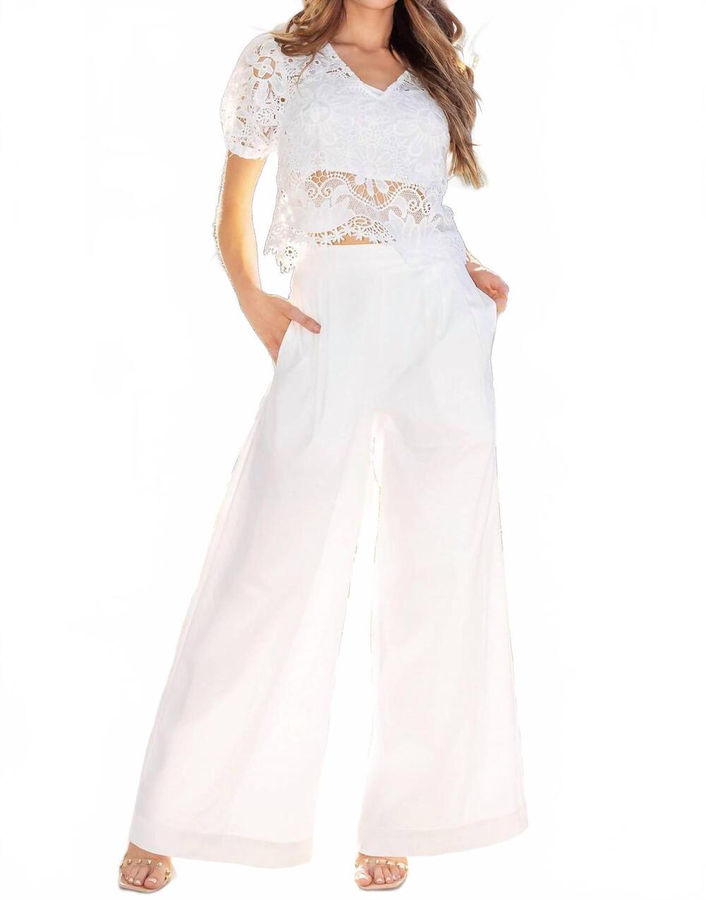 NEW STRUT & BOLT pleat detail wide leg twill pants in ivory